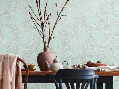 Metallic Monstera Fronds Wallpaper - House of Turnowsky - Turquoise