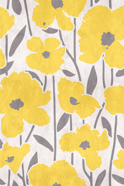 Flower Market - Yellow & Grey - Custom Sized Wallpaper Mural (per m2)