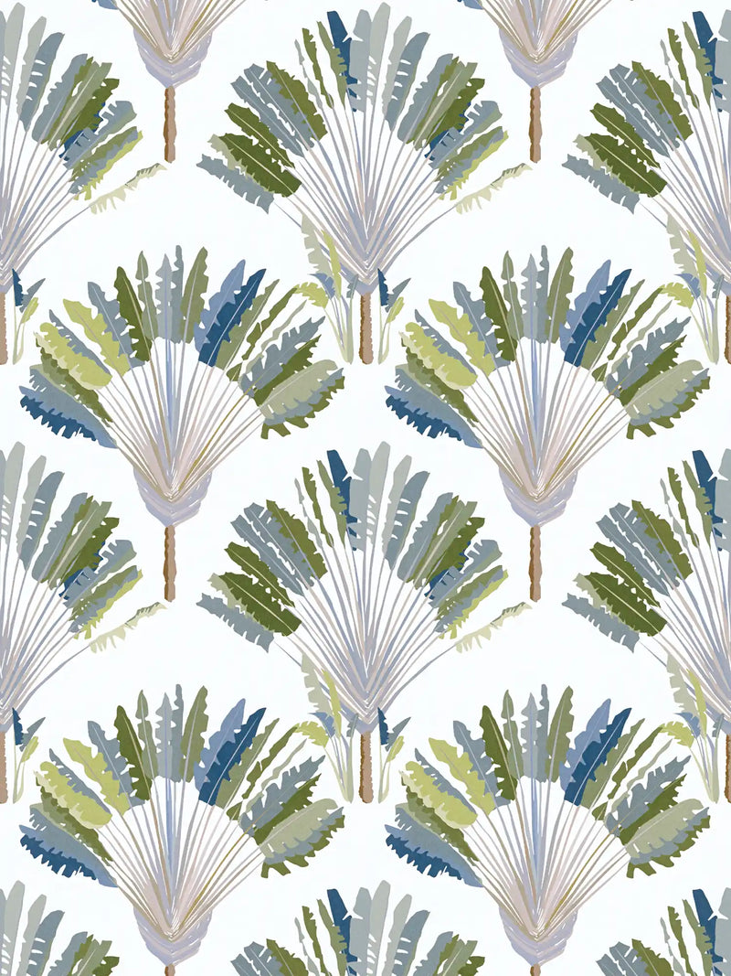 Sample - Watercolour Fan Trees Wallpaper (Jungle Chic Collection) - White/Green