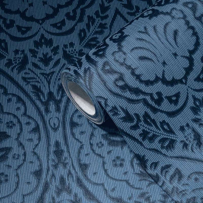 Textured Damask Wallpaper - Blue - Discontinuing