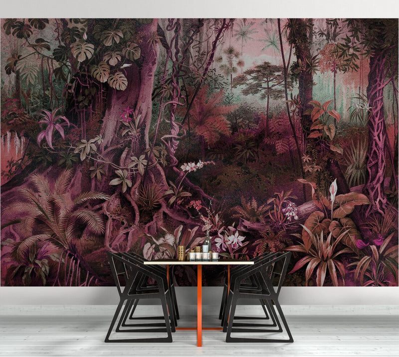 Jungle - Custom Sized Wallpaper Mural (per m2) - Red/Brown