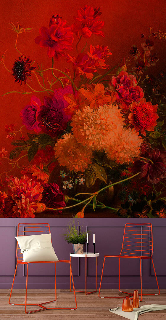 Vibrant Bouquet - Custom Sized Wallpaper Mural (per m2) - Burnt Orange