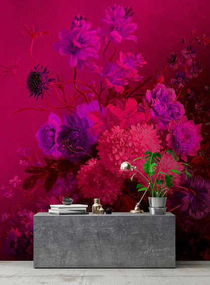 Vibrant Bouquet - Custom Sized Wallpaper Mural (per m2) - Vivid Pink