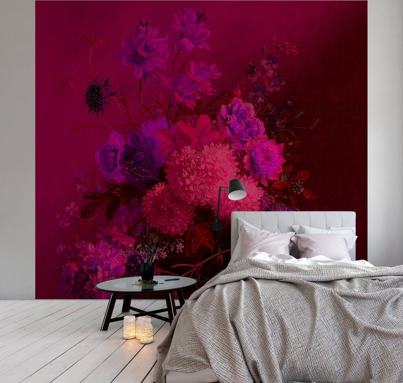 Vibrant Bouquet - Custom Sized Wallpaper Mural (per m2) - Vivid Pink