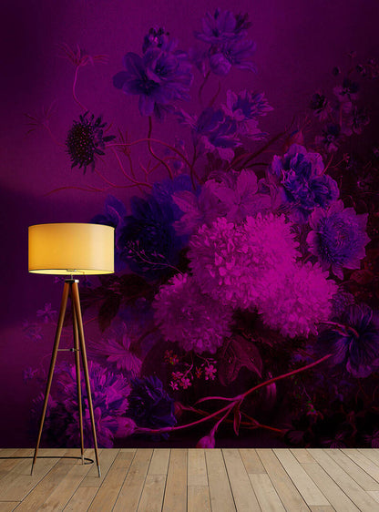 Vibrant Bouquet - Custom Sized Wallpaper Mural (per m2) - Deep Purple