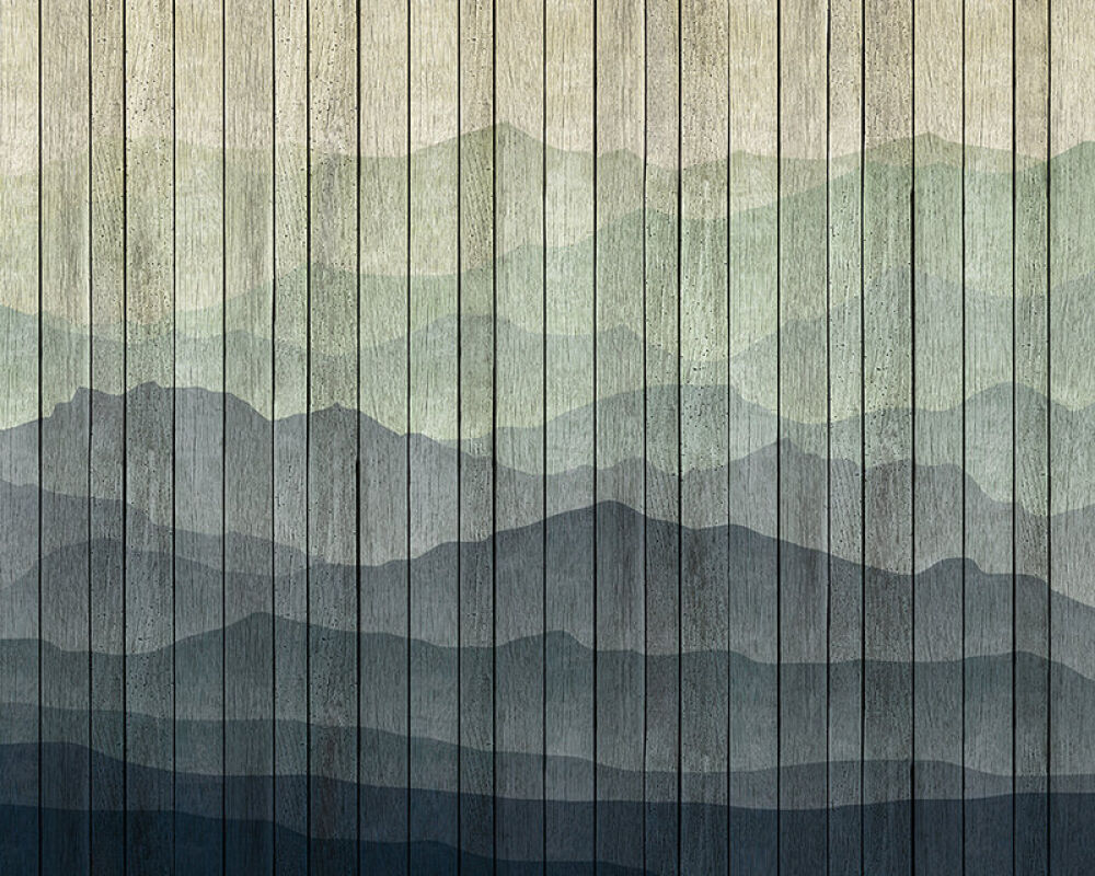 Mountains On Planks - Custom Sized Wallpaper Mural (per m2)