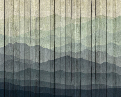 Mountains On Planks - Custom Sized Wallpaper Mural (per m2)