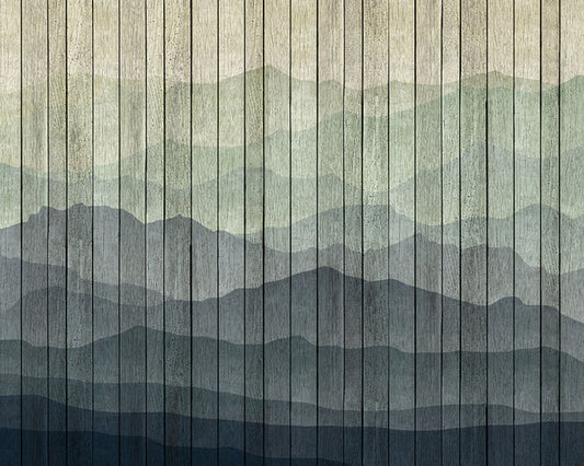 Mountains On Planks - Custom Sized Wallpaper Mural (per m2)