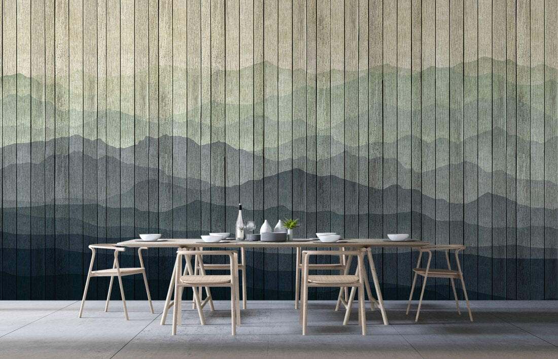 Mountains On Planks - Custom Sized Wallpaper Mural (per m2)