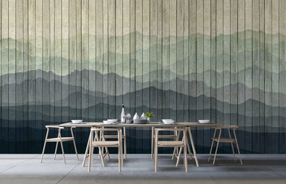 Mountains On Planks - Custom Sized Wallpaper Mural (per m2)