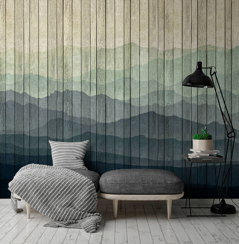 Mountains On Planks - Custom Sized Wallpaper Mural (per m2)