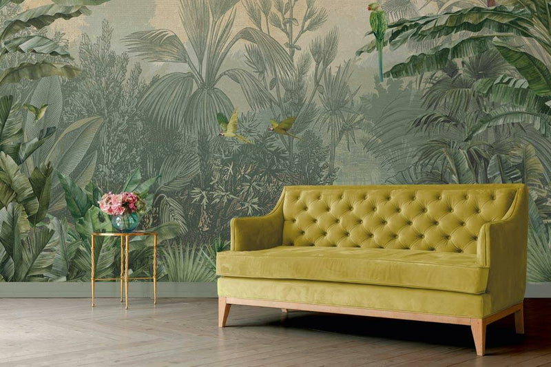 Cuba Tropics -   - Green - Custom Sized Wallpaper Mural (per m2)