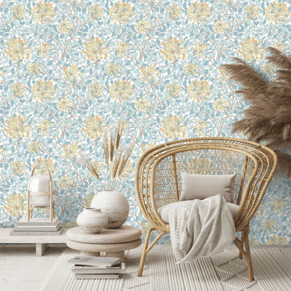 Honeysuckle Leaf Trail Wallpaper - Ohpopsi - Soft Blue
