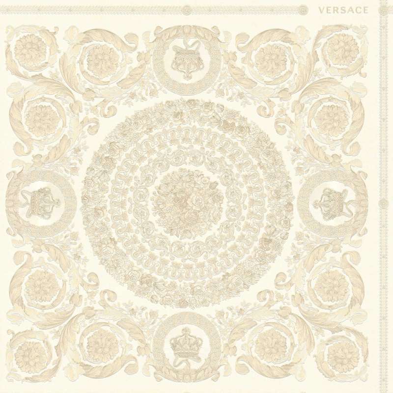 Sample - Versace Crown Moulding Wallpaper - Beige/Silver/Creme