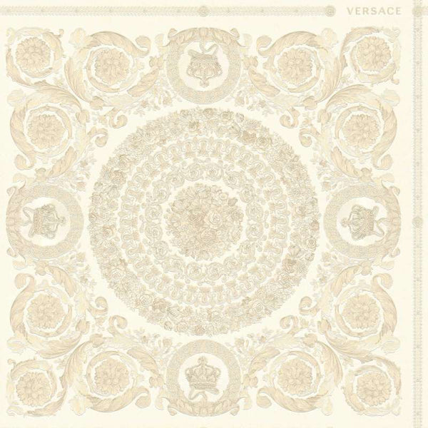 Sample - Versace Crown Moulding Wallpaper - Beige/Silver/Creme