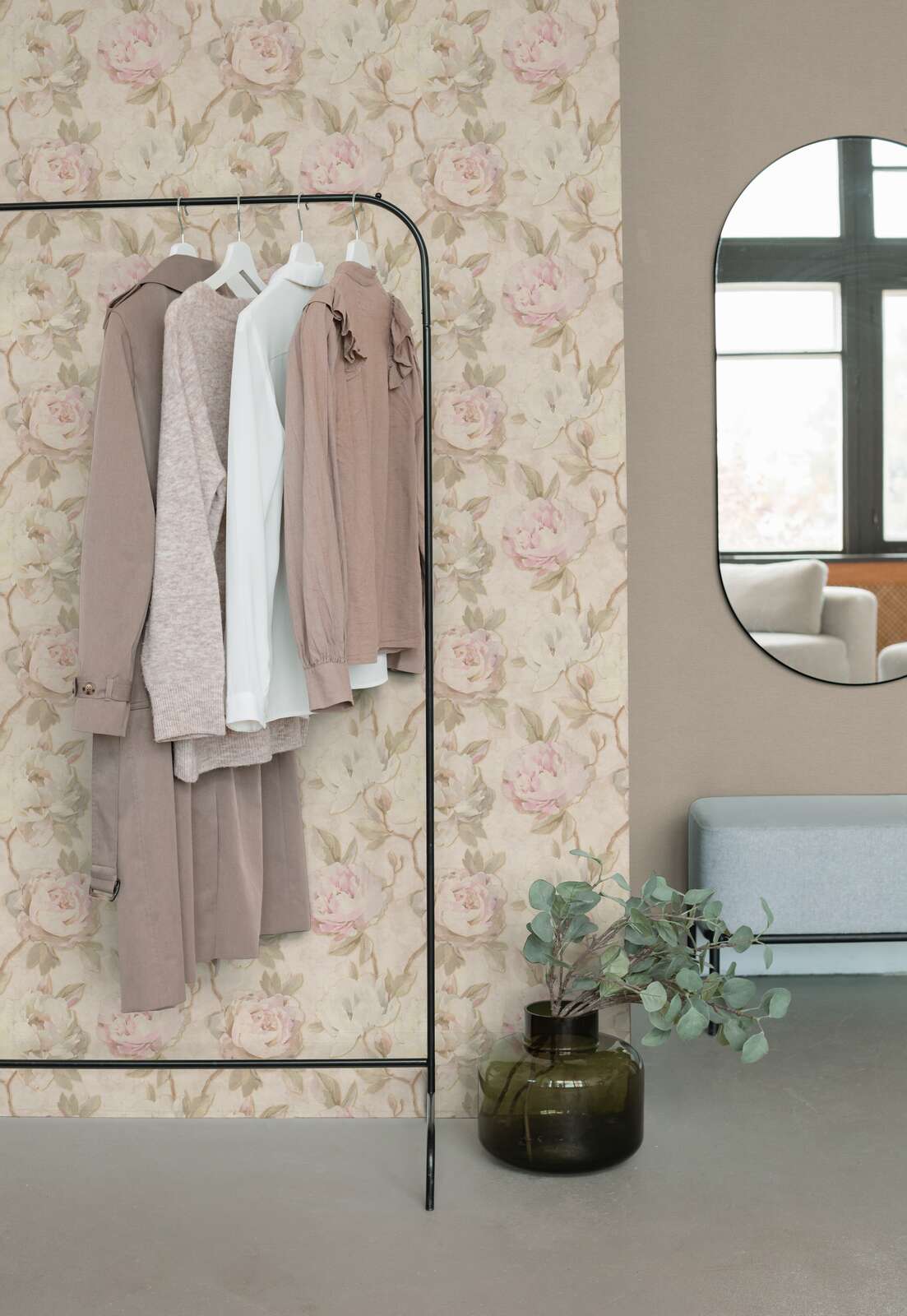 Rosalie Faded Rose Vinyl Wallpaper – Sage/Blush