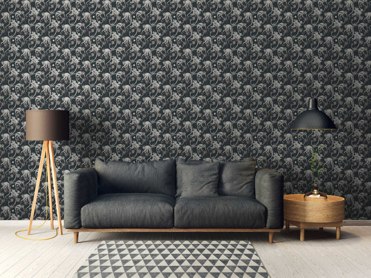 Mystery Monkey Vinyl Wallpaper - Ebony