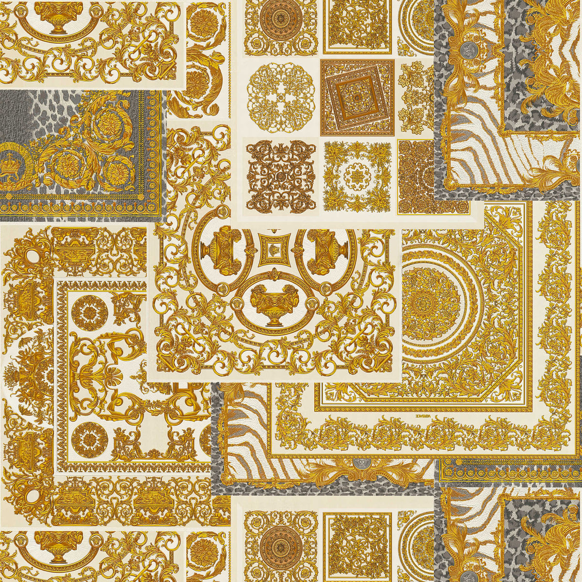 Sample - Versace Tapestry Wallpaper - Gold/Silver/Grey/Creme