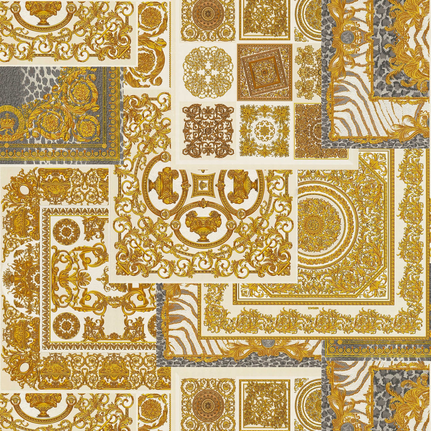 Sample - Versace Tapestry Wallpaper - Gold/Silver/Grey/Creme