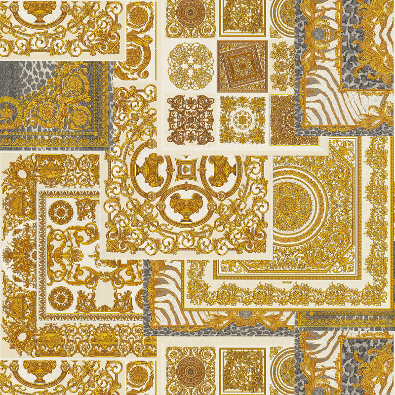 Sample - Versace Tapestry Wallpaper - Gold/Silver/Grey/Creme