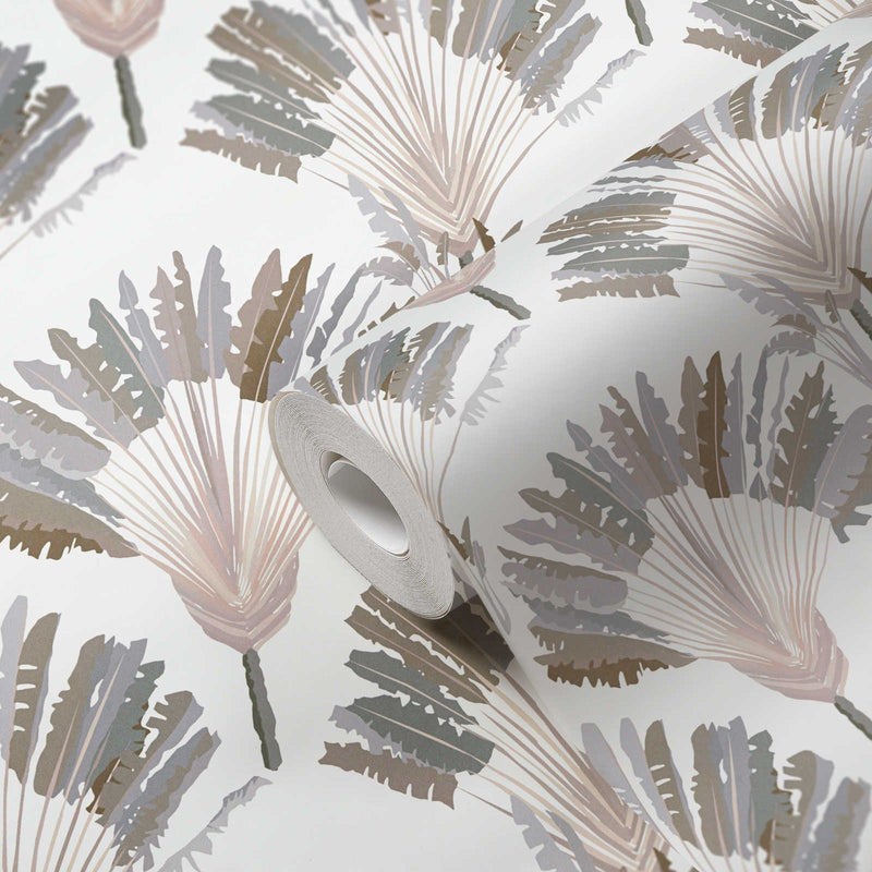 Watercolour Fan Trees Wallpaper (Jungle Chic Collection) - White/Grey