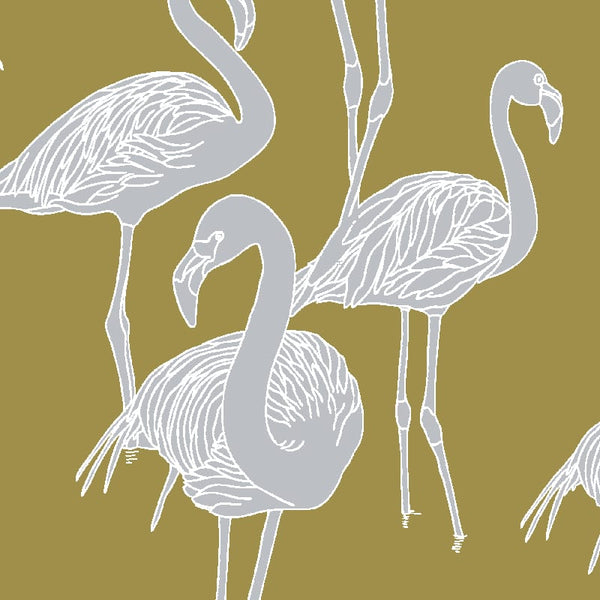 Sample – Deco Flamingo Wallpaper - Super Wide - Citrino