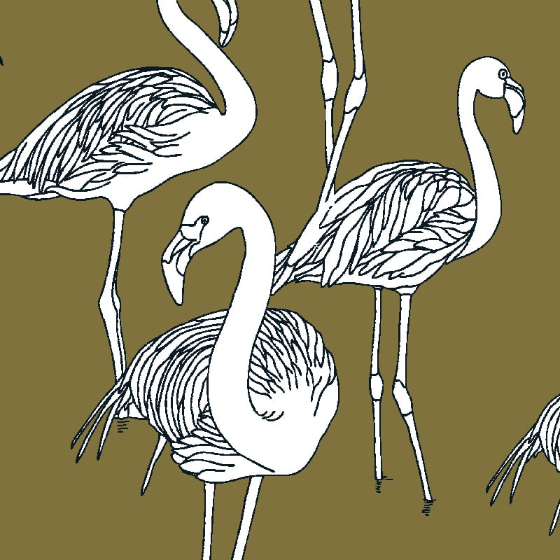 Deco Flamingo Wallpaper - Super Wide - Goldie