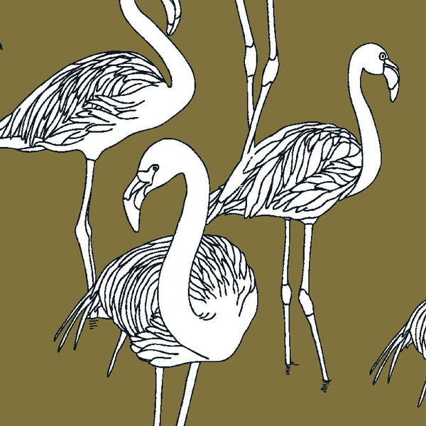 Sample – Deco Flamingo Wallpaper - Super Wide - Goldie