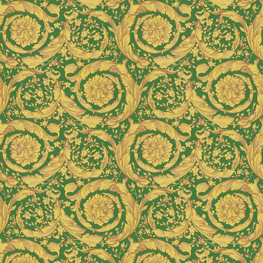 Versace Floral Garland Wallpaper - Green/Gold