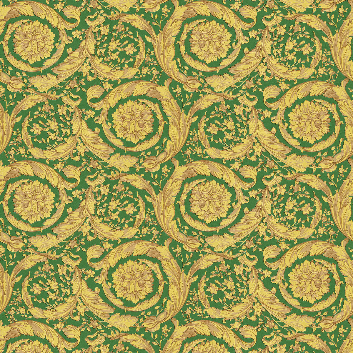 Sample - Versace Floral Garland Wallpaper - Green/Gold