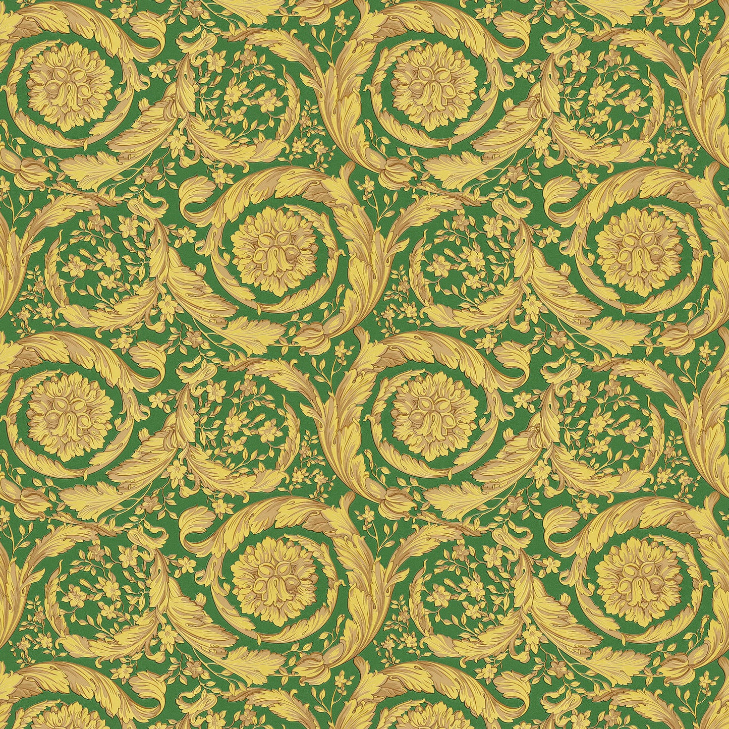 Sample - Versace Floral Garland Wallpaper - Green/Gold