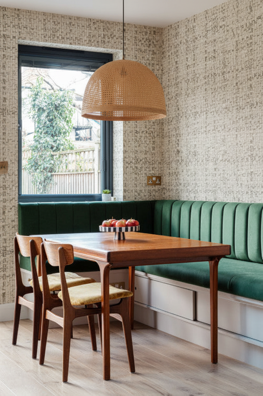Dining Nook with Japanese Paperweave Spring Garden on Walls