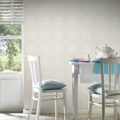 Paisley Block Heavy Weight Wallpaper  - White