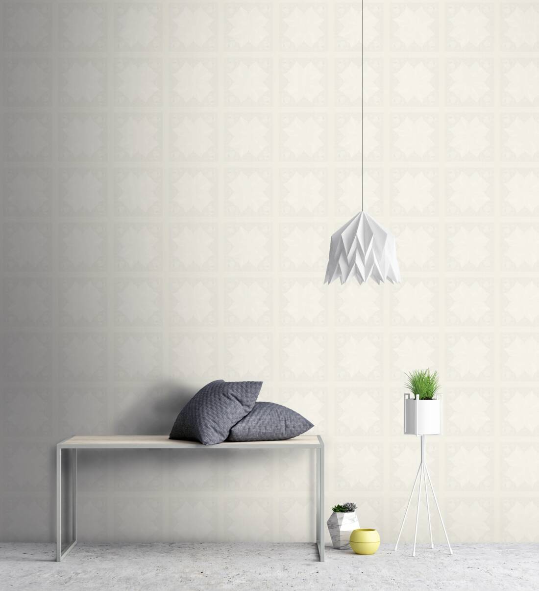 Paisley Block Heavy Weight Wallpaper  - White