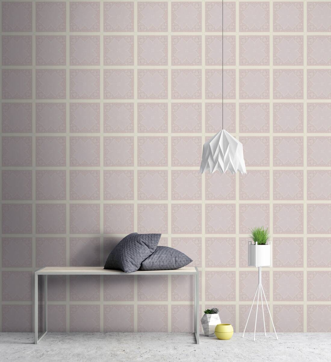 Paisley Block Heavy Weight Wallpaper  - Pink