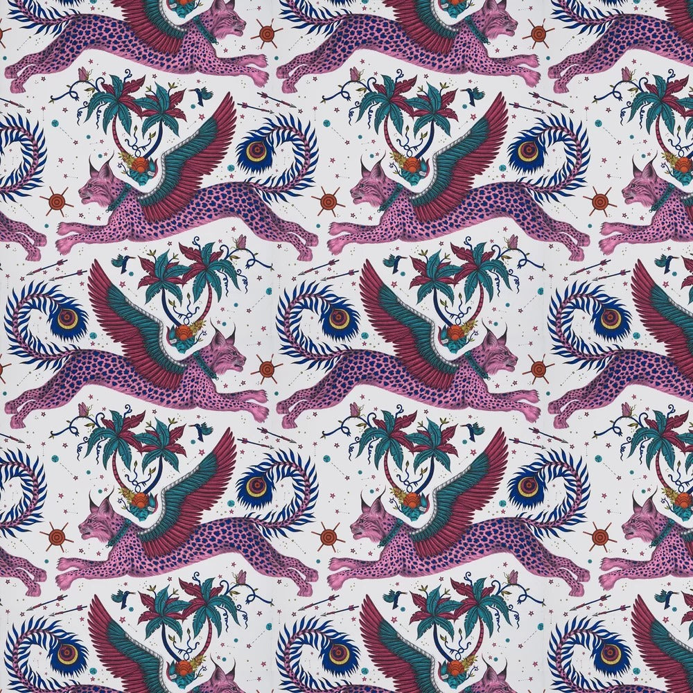 Sample - Lynx by Emma Shipley Wallpaper - Magenta