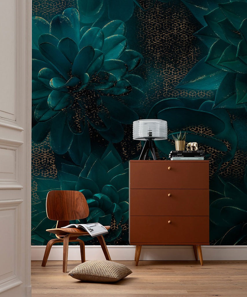 Sample – Emerald Bloom - Custom Sized Wallpaper Mural (per m2)