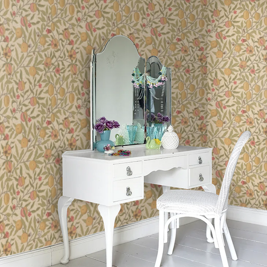Fruit Wallpaper by William Morris - Limestone/Artichoke