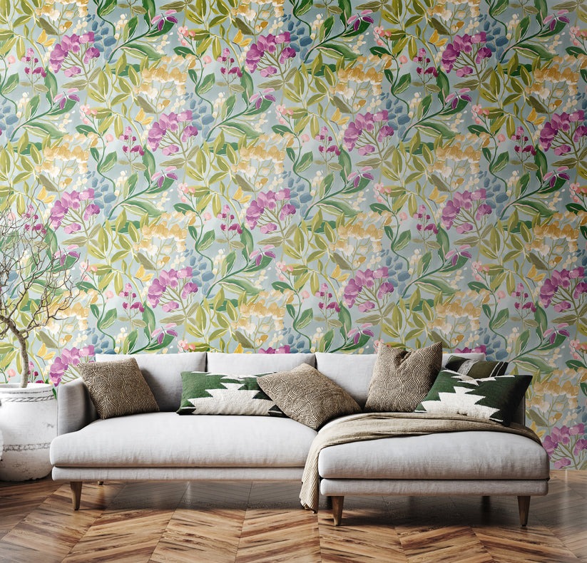 Florence Floral Riot Wallpaper - Ink/Fushcia