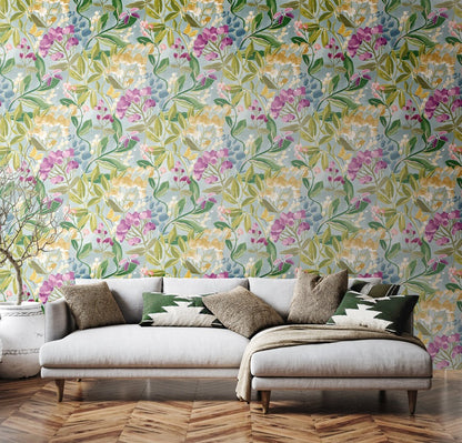 Florence Floral Riot Wallpaper - Ink/Fushcia