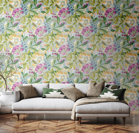 Florence Floral Riot Wallpaper - Petrol/Amethyst