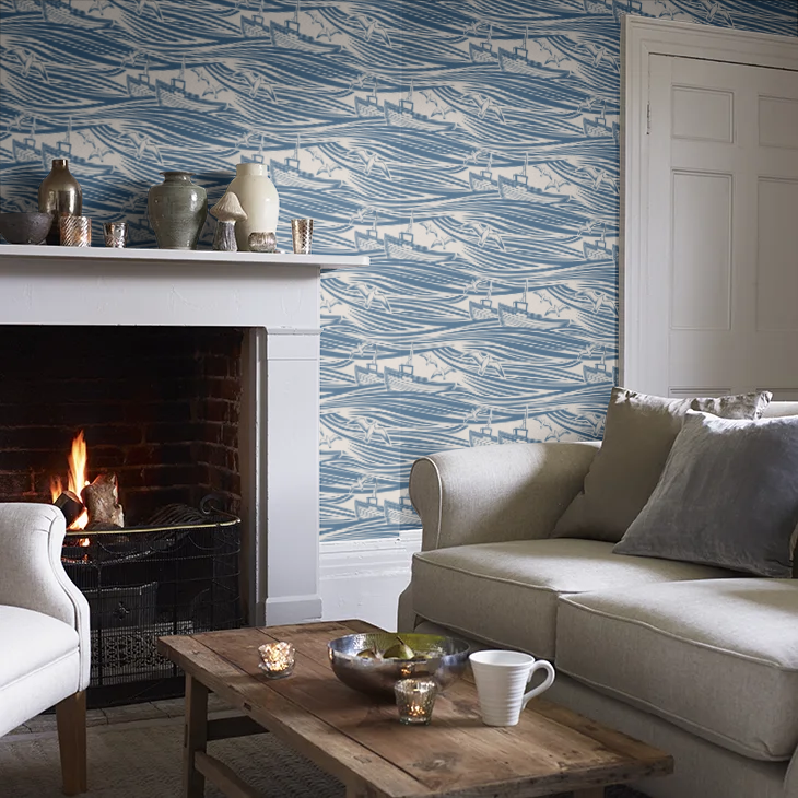 Whitby Boat Wallpaper - Denim