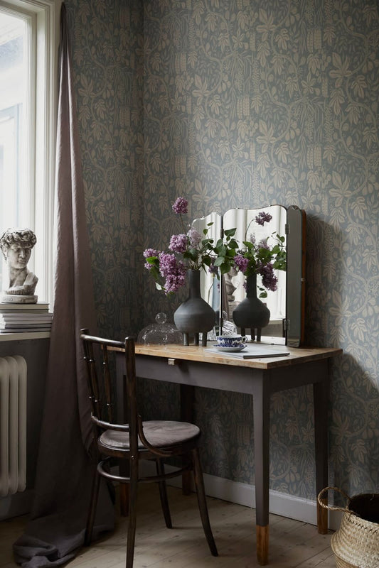 Fig Garden Wallpaper - Misty Blue