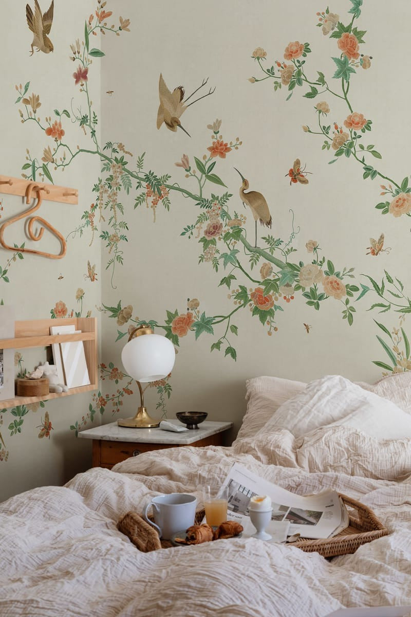 Whispering Blooms - Custom Sized Wallpaper Mural (per m2) - Spring Green