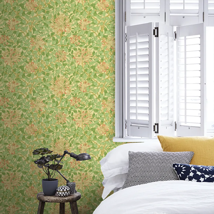 Honeysuckle Wallpaper - Green/Beige/Pink
