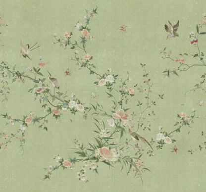 Whispering Blooms - Custom Sized Wallpaper Mural (per m2) - Green