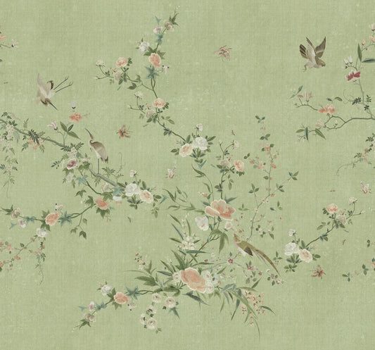 Whispering Blooms - Custom Sized Wallpaper Mural (per m2) - Green