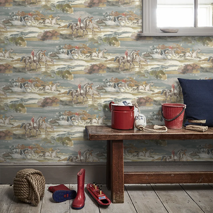 Morning Gallop Wallpaper - Mulberry - Blue/Sand