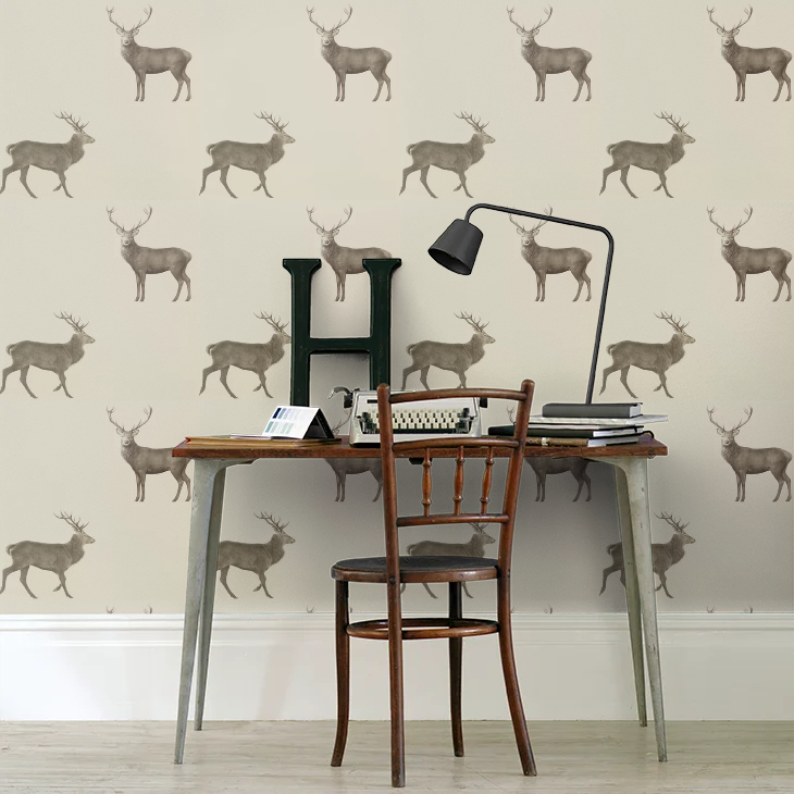 Evesham Deer Wallpaper - Birch Beige