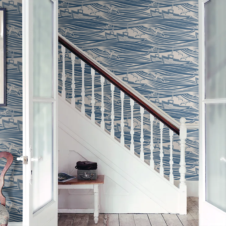 Whitby Boat Wallpaper - Denim
